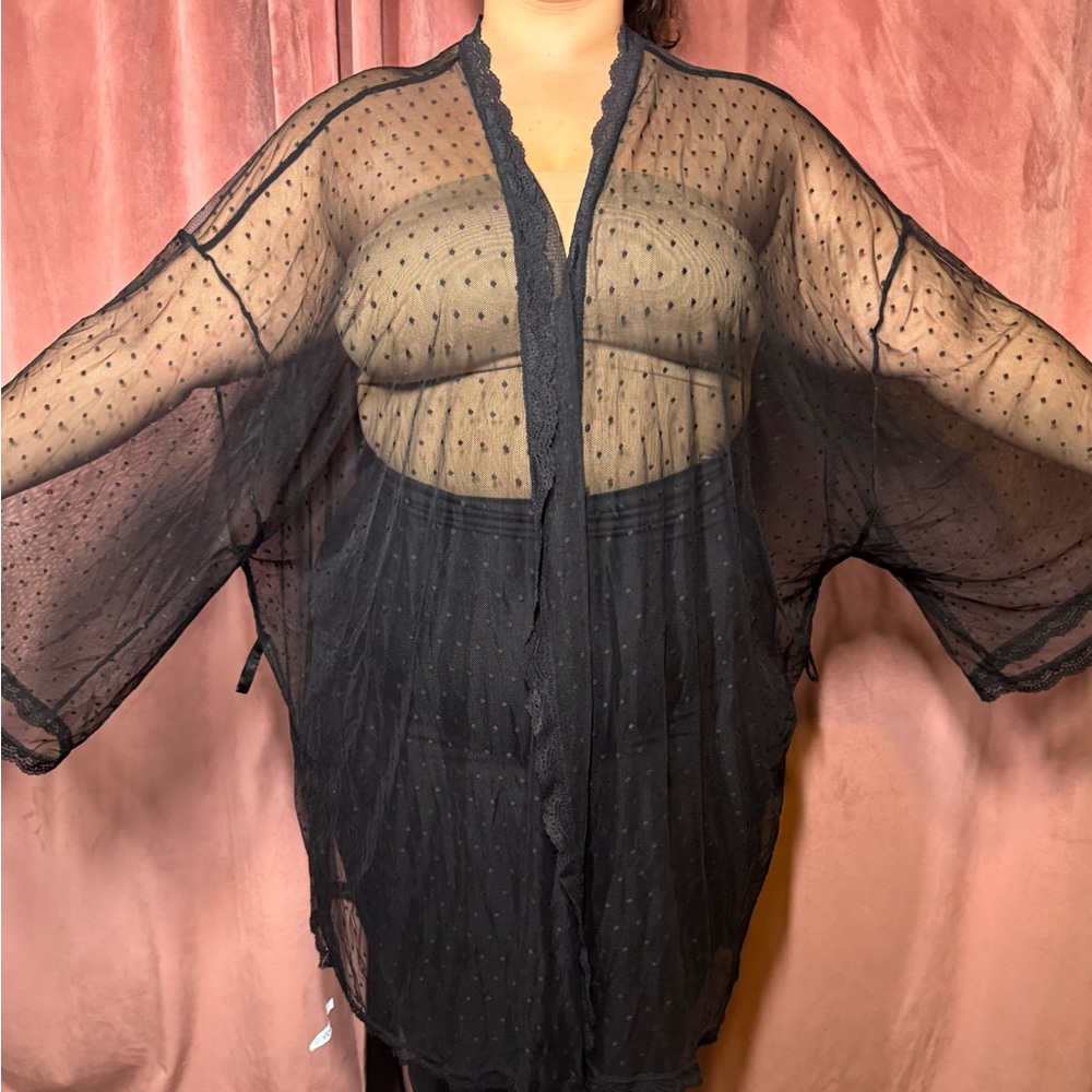 Sheer Black Polka Dot Kimono Top